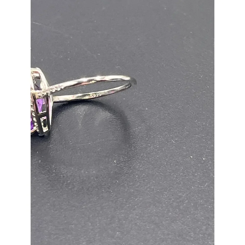 S925 Sterling Silver Pear‎ Shaped Purple Amethyst CZ ring Sze 8.25
